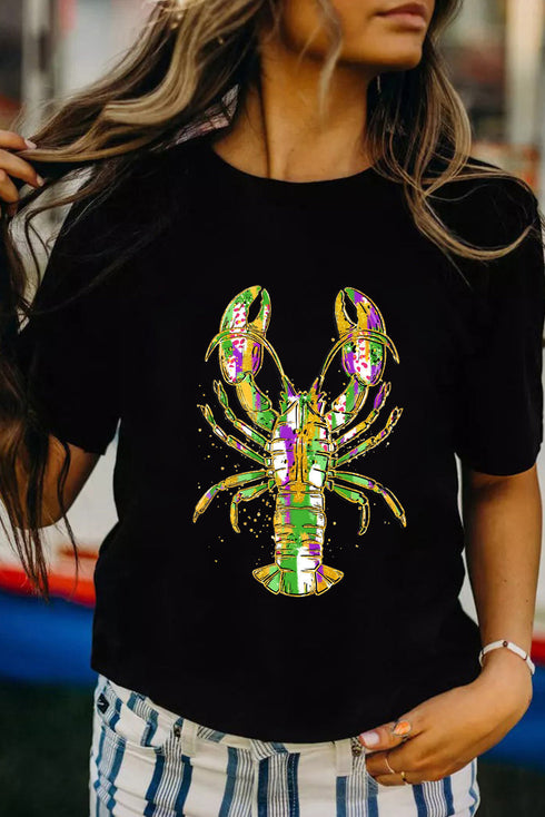 Lobster Heat Transfer Graphic Crew Neck Short Sleeve Shirt