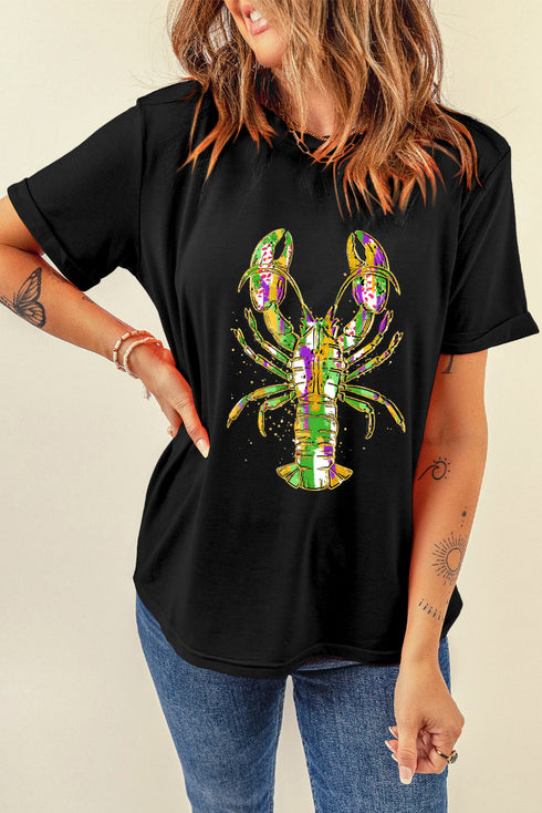 Lobster Heat Transfer Graphic Crew Neck Short Sleeve Shirt