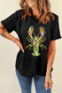 Lobster Heat Transfer Graphic Crew Neck Short Sleeve Shirt