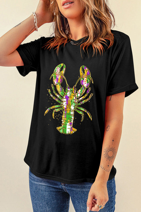 Lobster Heat Transfer Graphic Crew Neck Short Sleeve Shirt