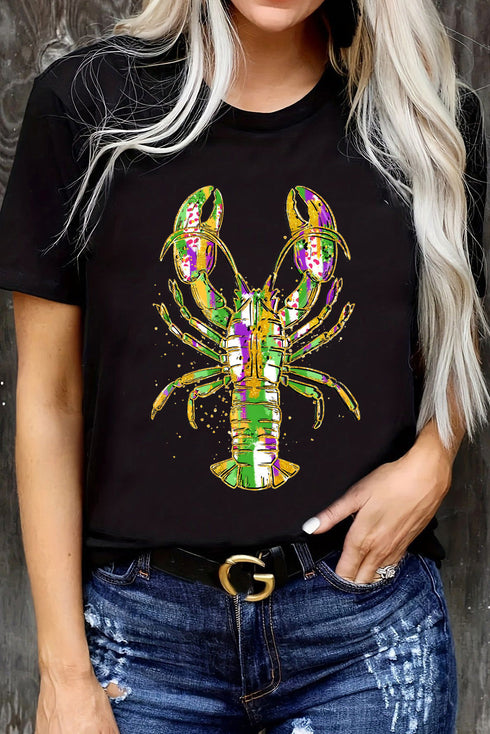 Lobster Heat Transfer Graphic Crew Neck Short Sleeve Shirt