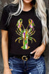 Lobster Heat Transfer Graphic Crew Neck Short Sleeve Shirt