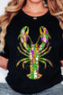 Lobster Heat Transfer Graphic Crew Neck Short Sleeve Shirt