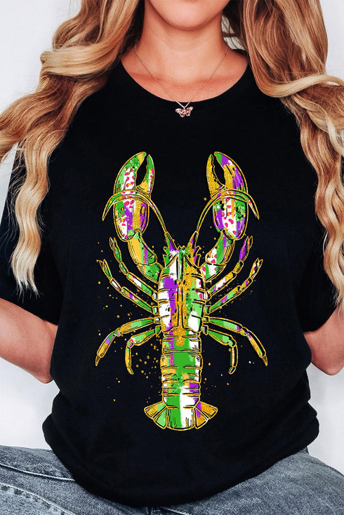 Lobster Heat Transfer Graphic Crew Neck Short Sleeve Shirt
