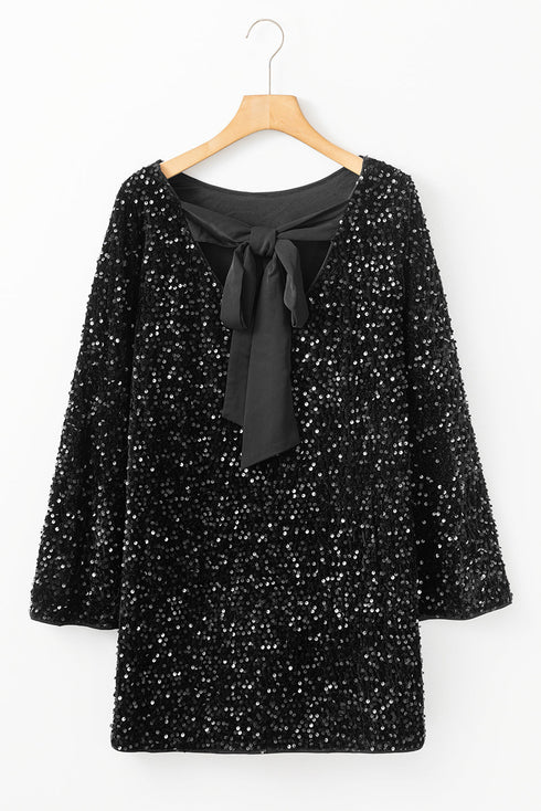 Long Bell Sleeve Sequin Shift Dress