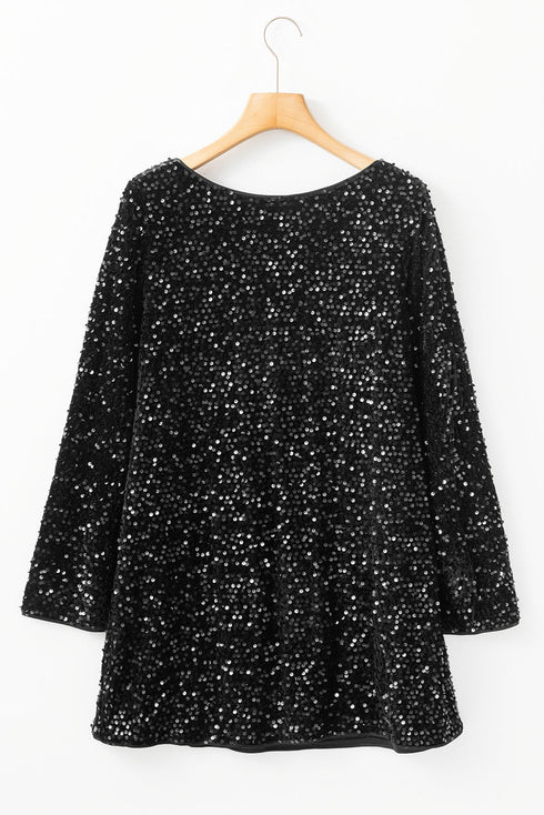 Long Bell Sleeve Sequin Shift Dress