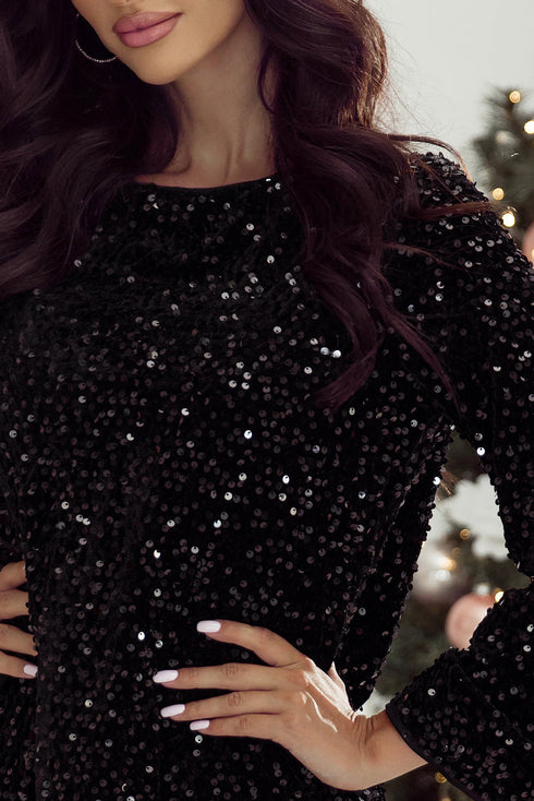 Long Bell Sleeve Sequin Shift Dress