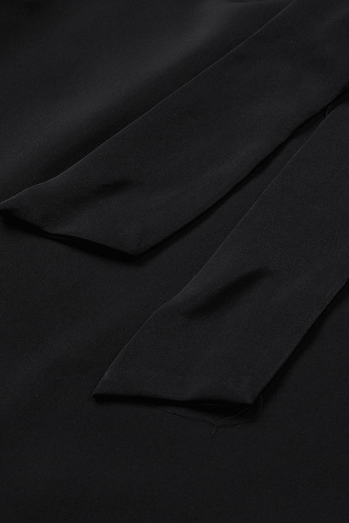 Long Bubble Sleeve Mock Neck Chiffon Blouse