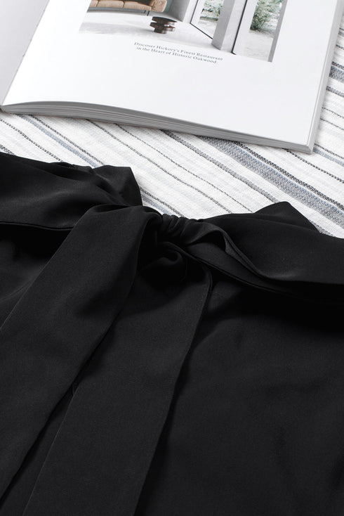 Long Bubble Sleeve Mock Neck Chiffon Blouse