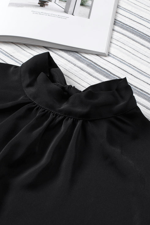 Long Bubble Sleeve Mock Neck Chiffon Blouse