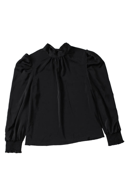 Long Bubble Sleeve Mock Neck Chiffon Blouse
