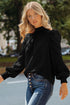 Long Bubble Sleeve Mock Neck Chiffon Blouse