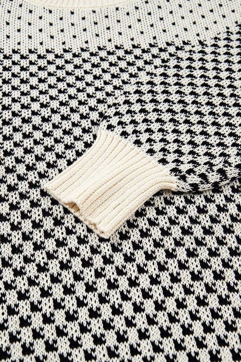 Long Cuff Balloon Sleeve Geometric Knit Sweater