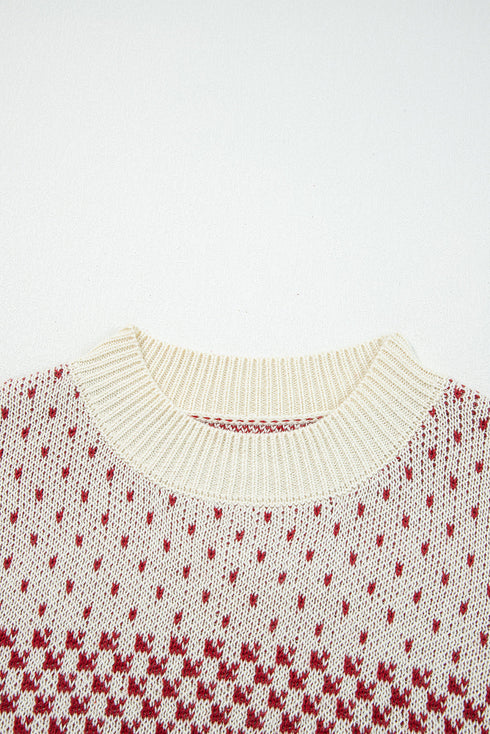 Long Cuff Balloon Sleeve Geometric Knit Sweater