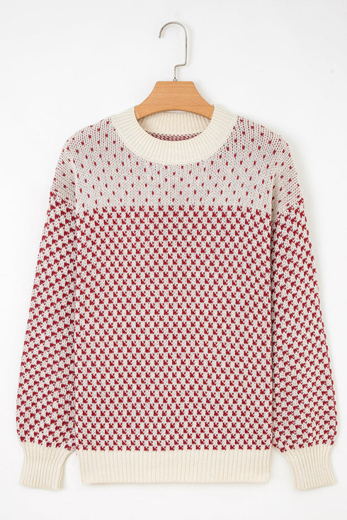 Long Cuff Balloon Sleeve Geometric Knit Sweater