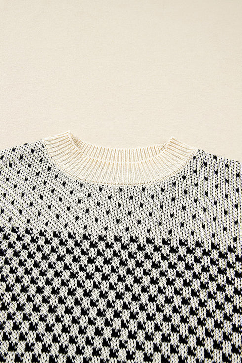 Long Cuff Balloon Sleeve Geometric Knit Sweater