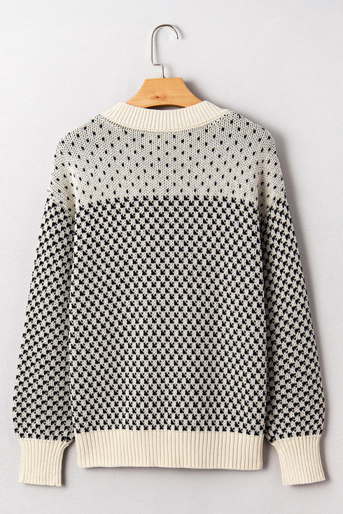 Long Cuff Balloon Sleeve Geometric Knit Sweater
