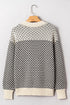 Long Cuff Balloon Sleeve Geometric Knit Sweater