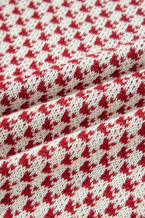 Long Cuff Balloon Sleeve Geometric Knit Sweater