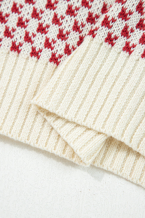 Long Cuff Balloon Sleeve Geometric Knit Sweater