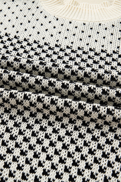 Long Cuff Balloon Sleeve Geometric Knit Sweater