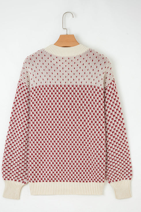 Long Cuff Balloon Sleeve Geometric Knit Sweater