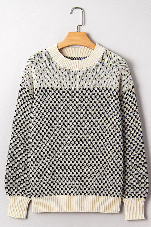 Long Cuff Balloon Sleeve Geometric Knit Sweater