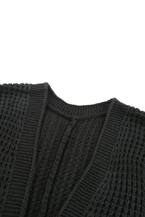 Long Line Open Front Knitted Cardigan With Pockets