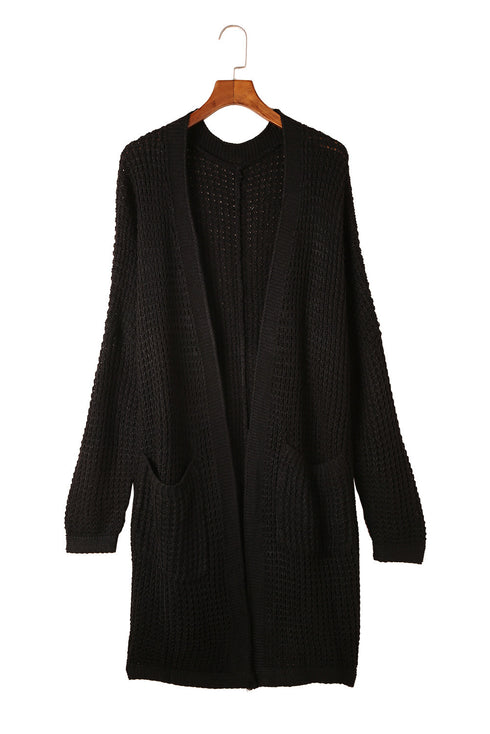 Long Line Open Front Knitted Cardigan With Pockets