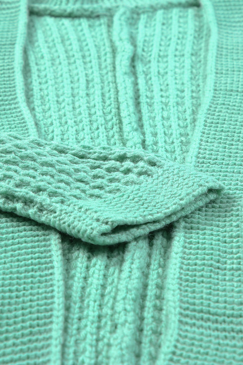 Long Line Open Front Knitted Cardigan With Pockets