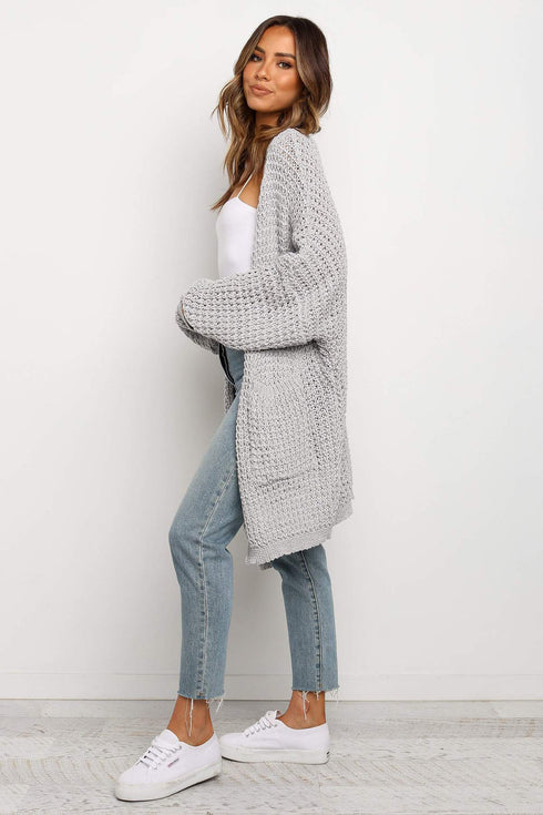 Long Line Open Front Knitted Cardigan With Pockets