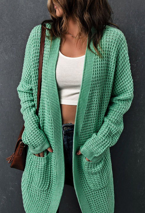 Long Line Open Front Knitted Cardigan With Pockets