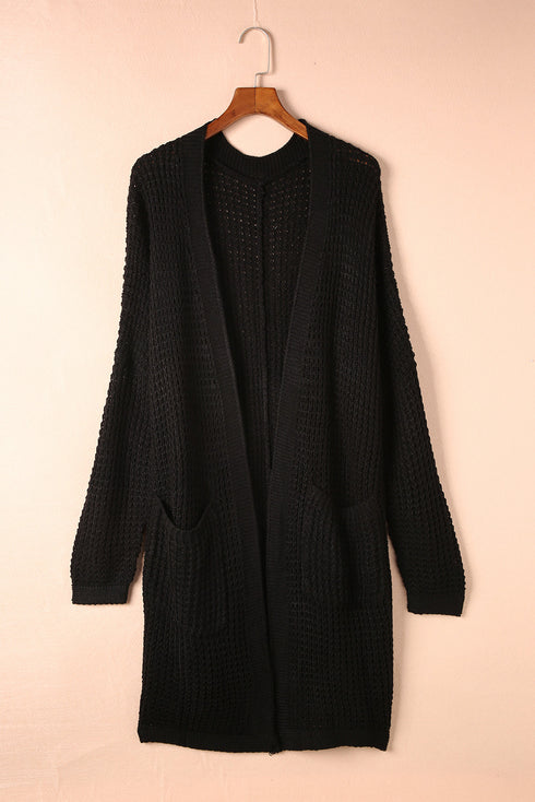 Long Line Open Front Knitted Cardigan With Pockets