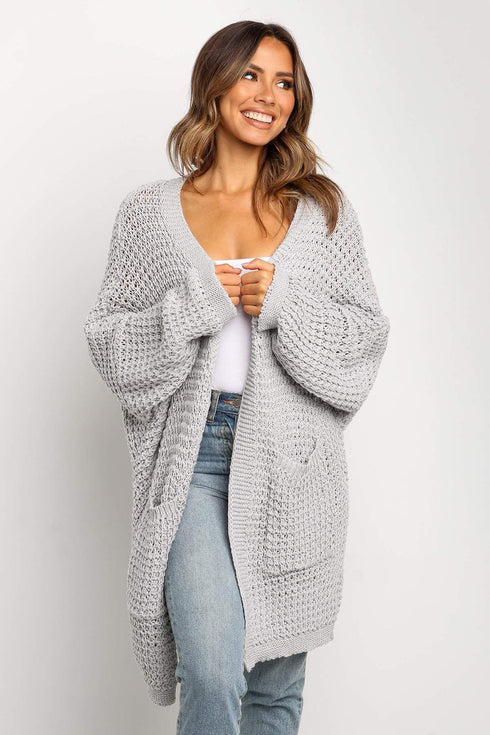 Long Line Open Front Knitted Cardigan With Pockets
