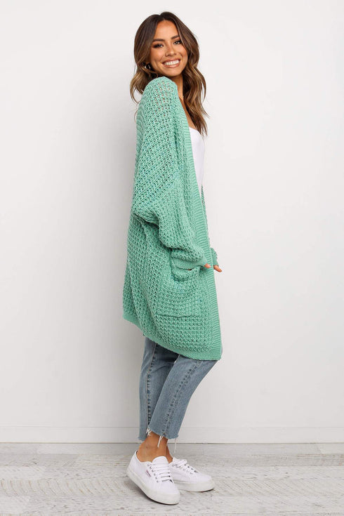 Long Line Open Front Knitted Cardigan With Pockets