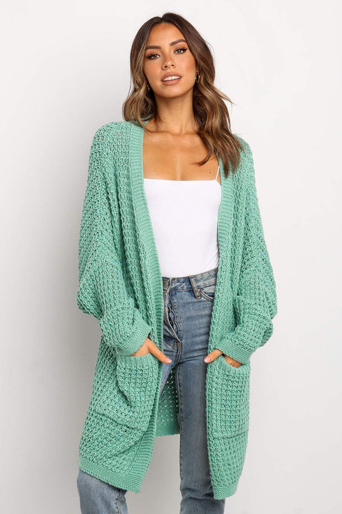 Long Line Open Front Knitted Cardigan With Pockets