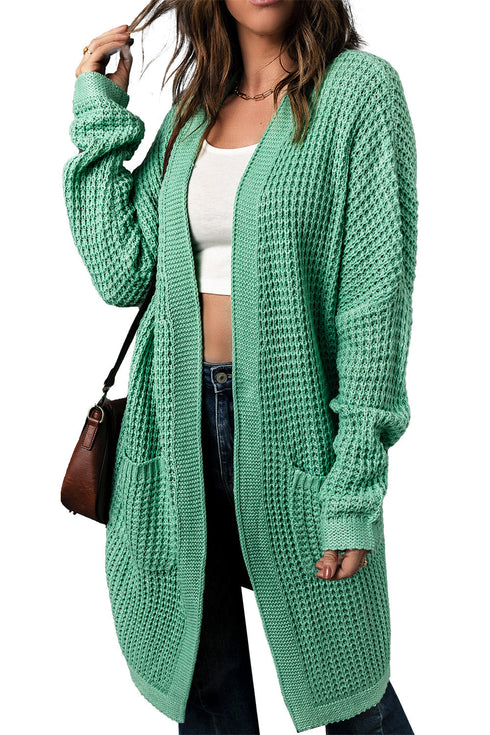 Long Line Open Front Knitted Cardigan With Pockets