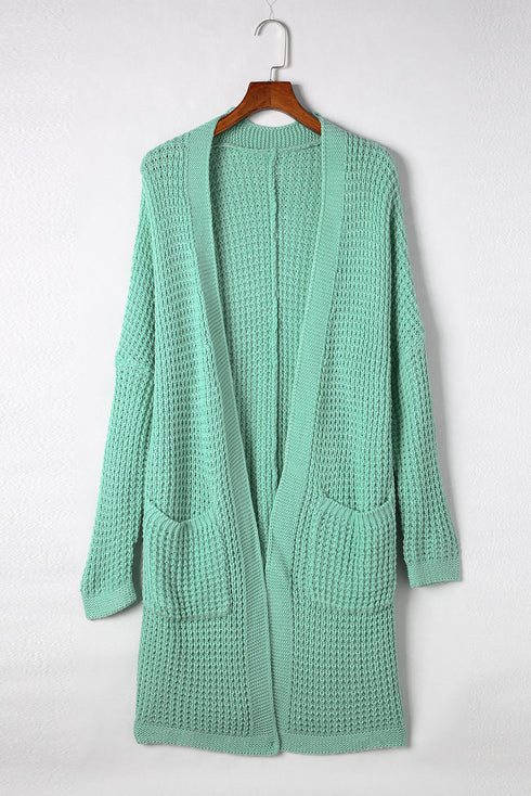 Long Line Open Front Knitted Cardigan With Pockets
