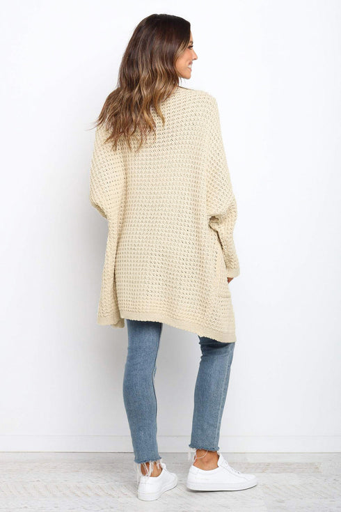 Long Line Open Front Knitted Cardigan With Pockets