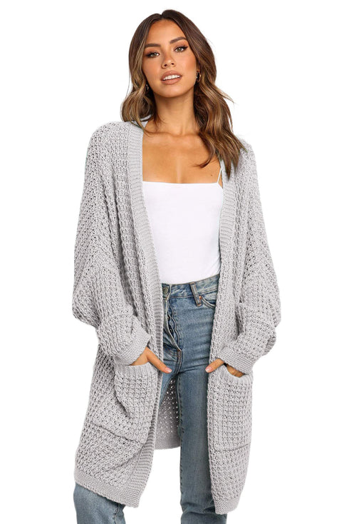 Long Line Open Front Knitted Cardigan With Pockets