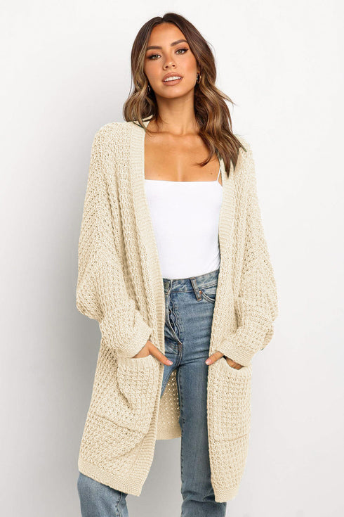 Long Line Open Front Knitted Cardigan With Pockets