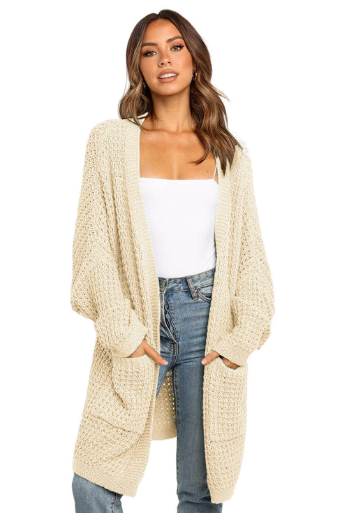 Long Line Open Front Knitted Cardigan With Pockets