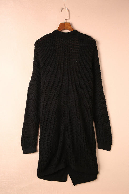 Long Line Open Front Knitted Cardigan With Pockets