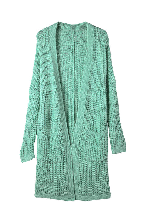 Long Line Open Front Knitted Cardigan With Pockets