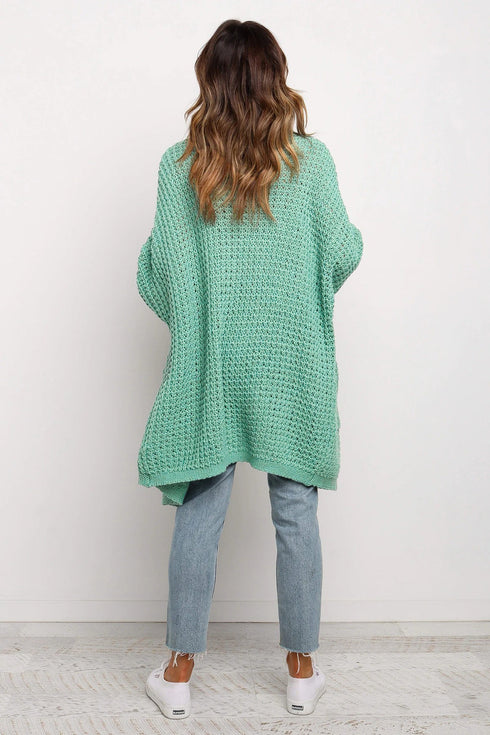 Long Line Open Front Knitted Cardigan With Pockets