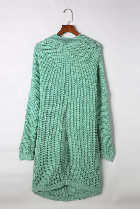 Long Line Open Front Knitted Cardigan With Pockets