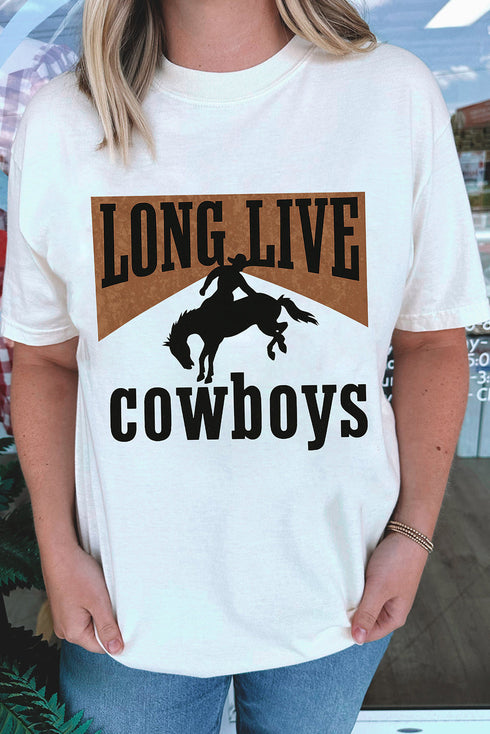 Long Live Cowboys Western Inspired Relaxed Fit Graphic Print Tee Shirt