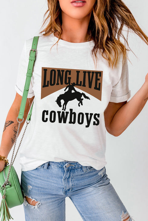 Long Live Cowboys Western Inspired Relaxed Fit Graphic Print Tee Shirt