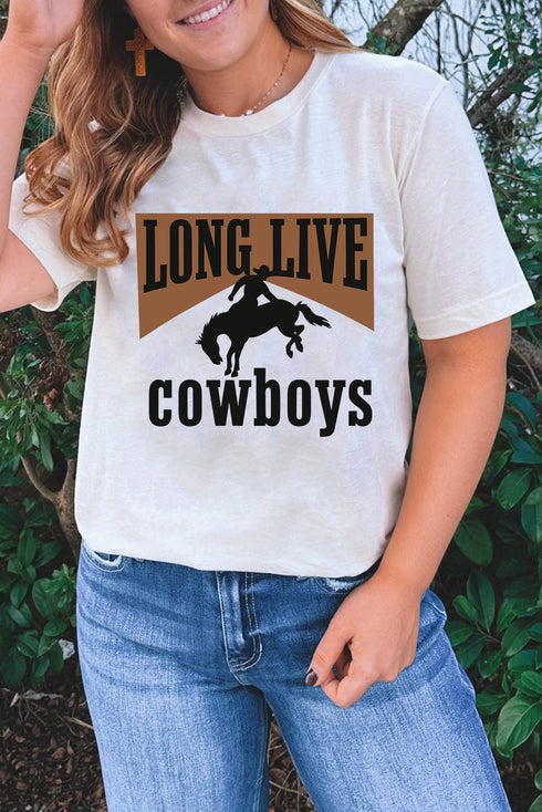 Long Live Cowboys Western Inspired Relaxed Fit Graphic Print Tee Shirt