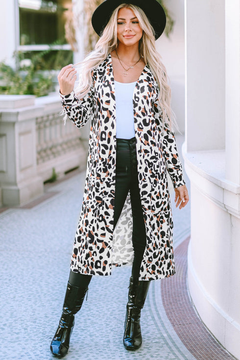 Long Sleeve Animal Print Open Front Duster Cardigan